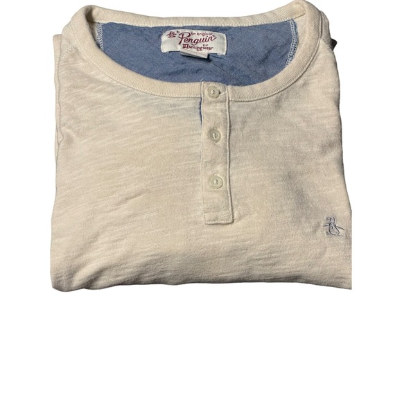 Original Penguin Mens XL Long Sleeve Slub Henley Shirt Oatmeal Heather XL - Picture 10 of 11